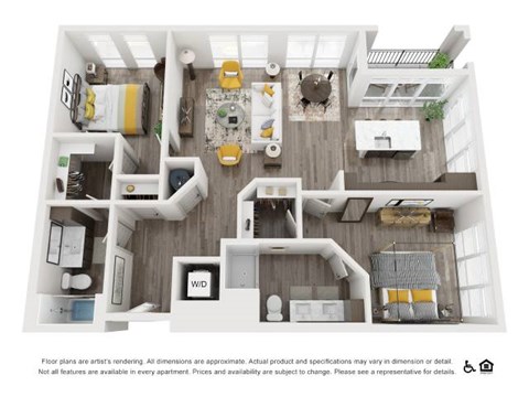 Floor plan for 2 beds, 2 baths, 1179 sqft